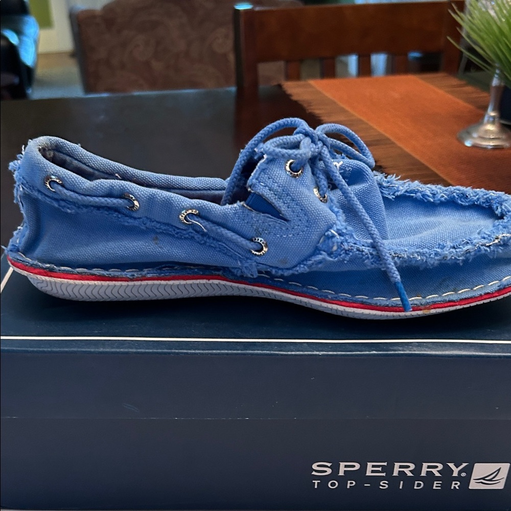 Sperry Men's Distressed Blue Boat Shoes - Picture 2 of 4